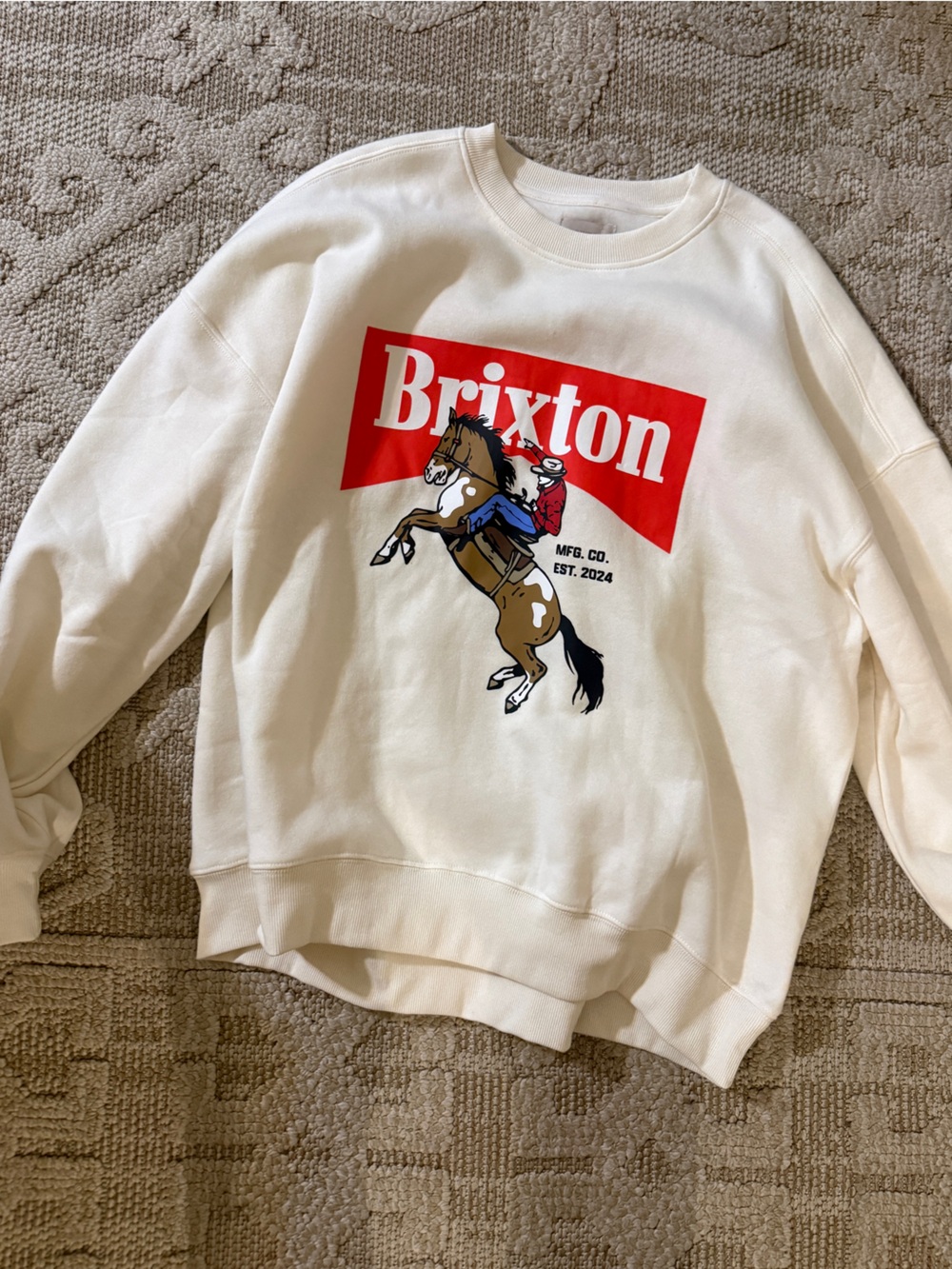 New Brixton Cream Graphic Crewneck Sweatshirt western cowboy horse sz m Rodeo